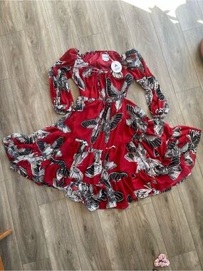Autumn Adeigbo Romantic Butterfly Dress with Long Puff Sleeves Size 4